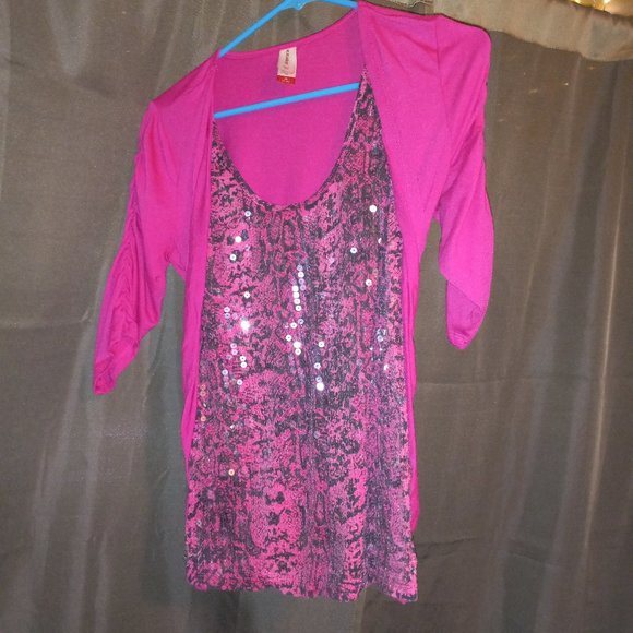 Hot Pink Sequined Tie Front Top - Picture 1 of 5